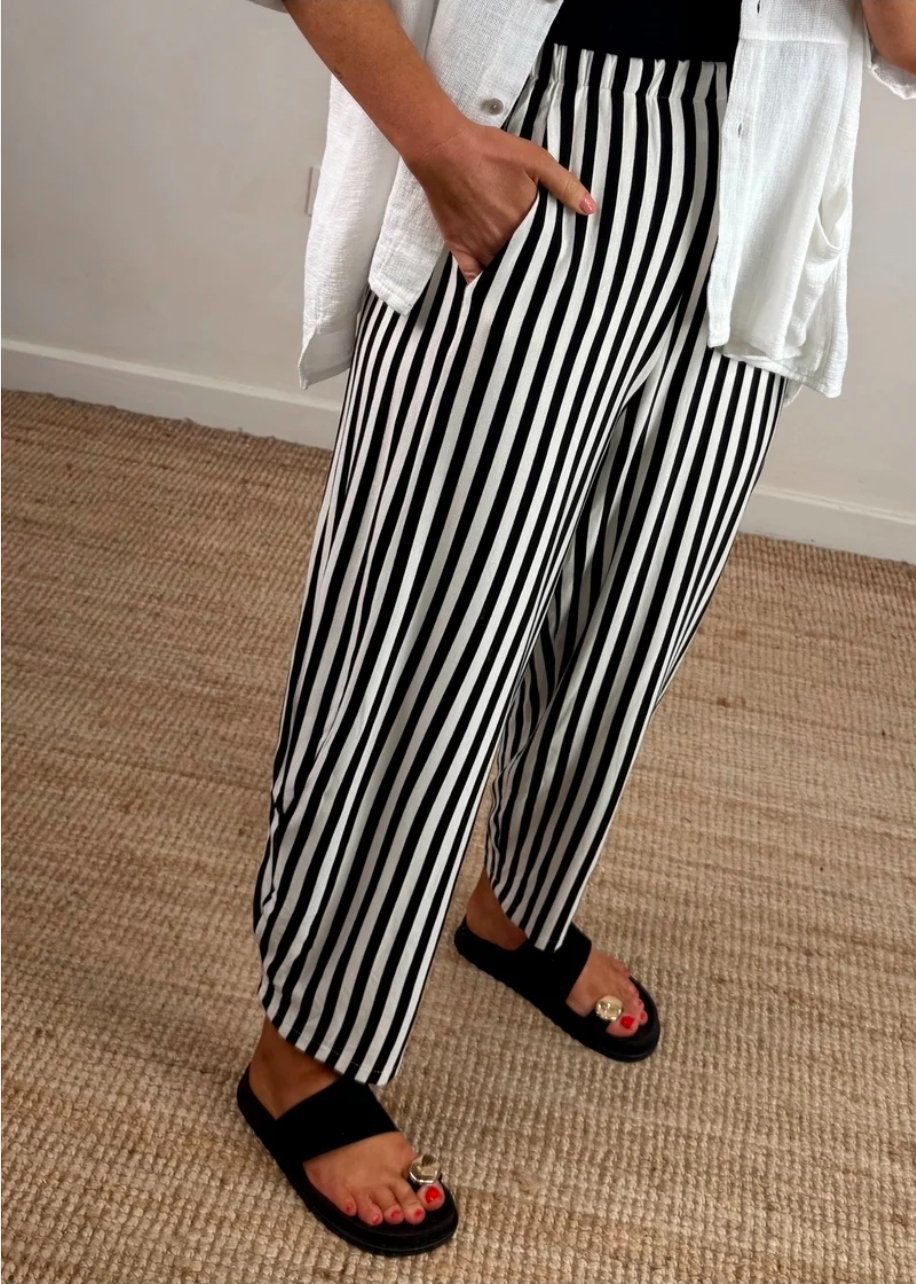 Pantalon rayé bleu marine_blanc comfortable 