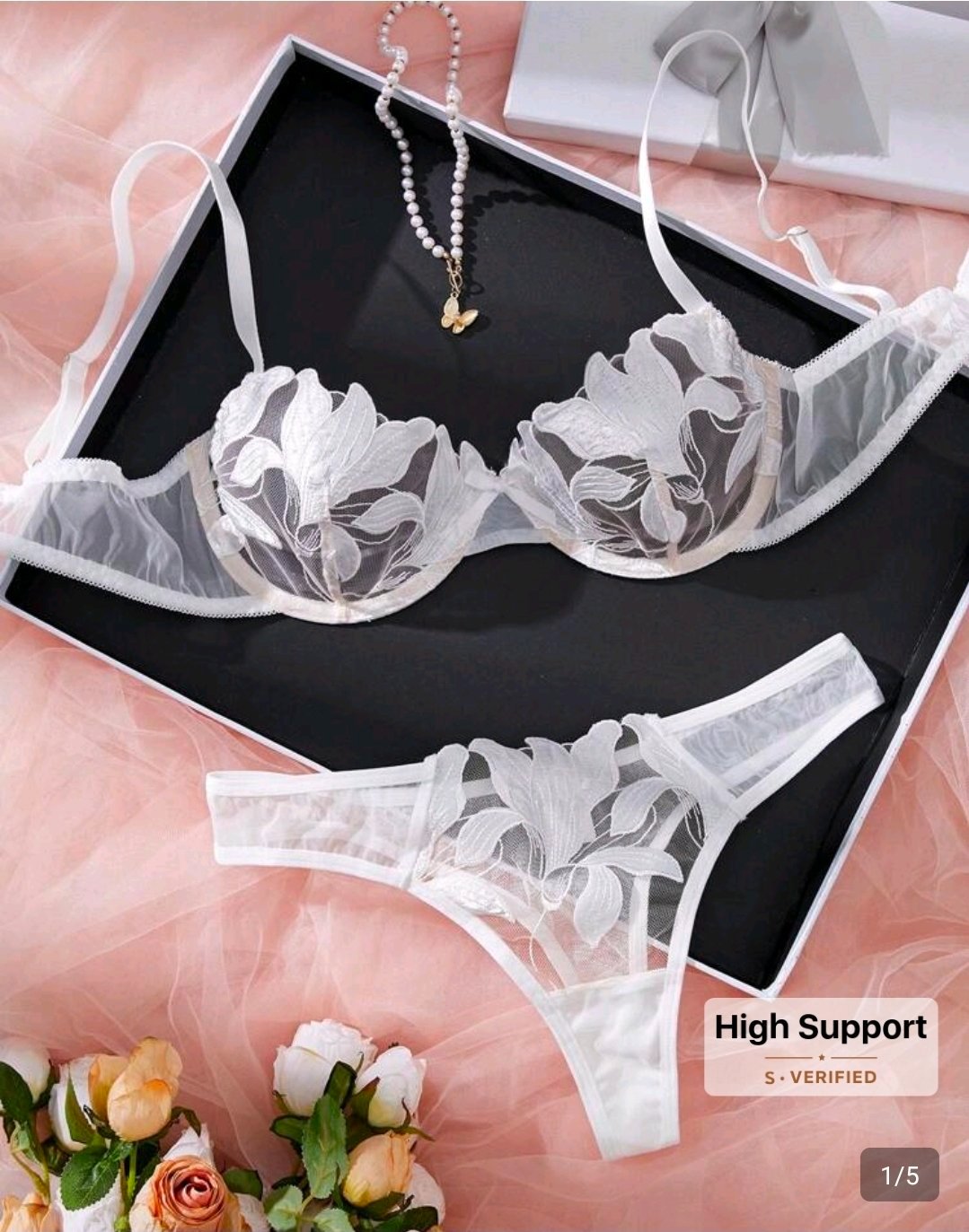 Lingerie 2 pcs en tulle dentelle blanc taille M