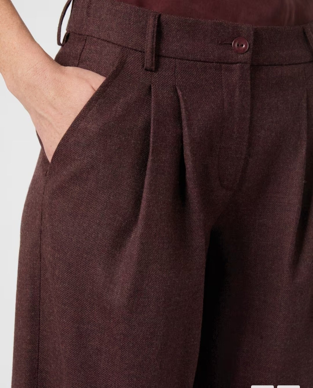 Pantalon tweed tissu fluide coupe droite en marron 