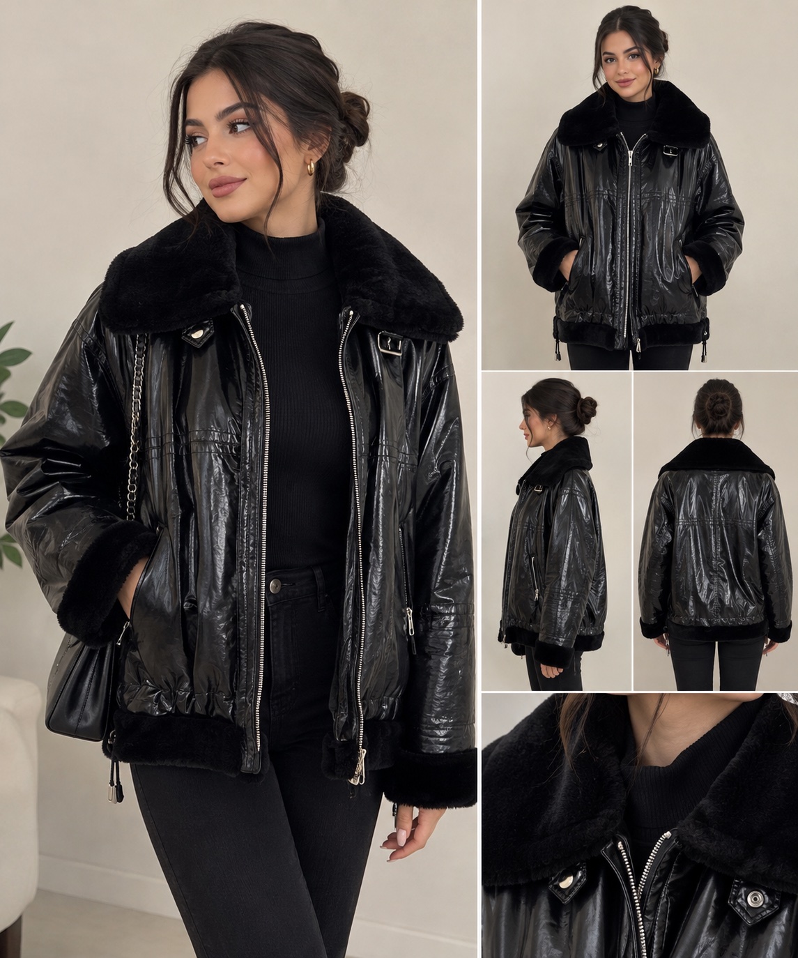 Veste femme noire brillante