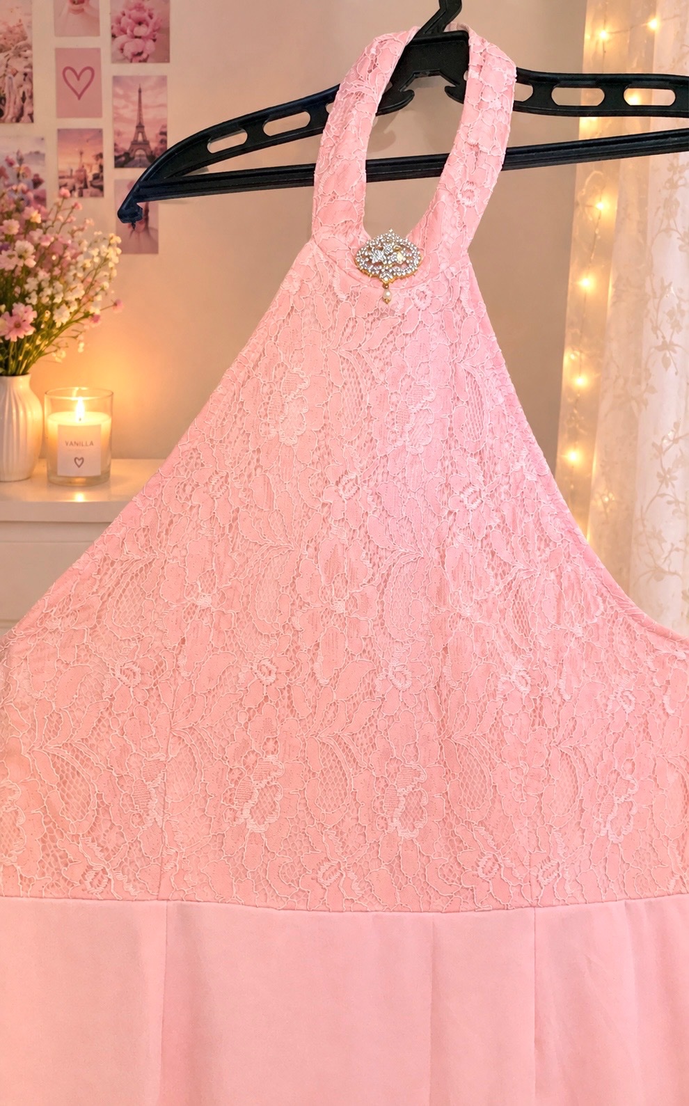 Robe longue élégante rose poudré – Dentelle