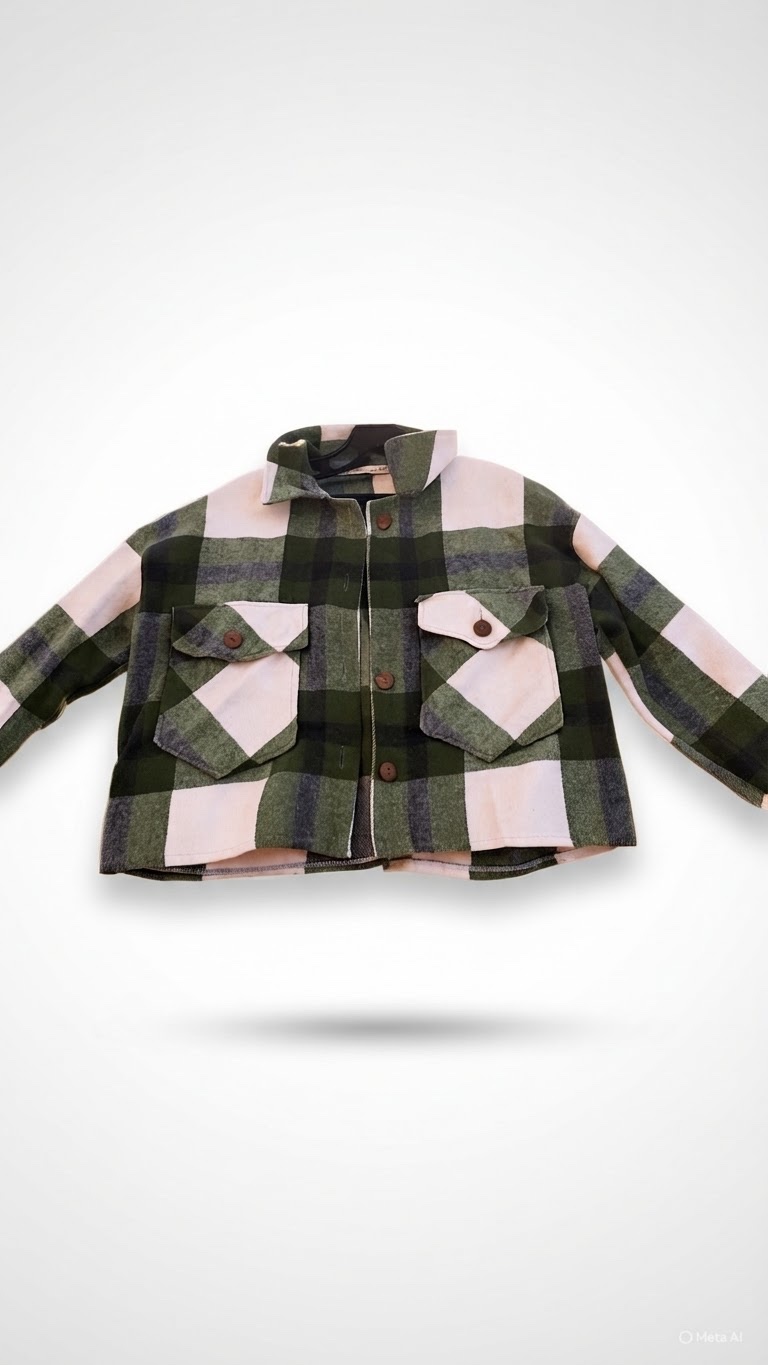Veste à carreaux verte, blanche et grise 💚