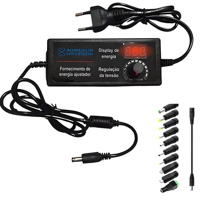 Adaptateur universel AC à DC 3V-24V 5A avec affichage de la tension LED et 11 embouts pour électronique