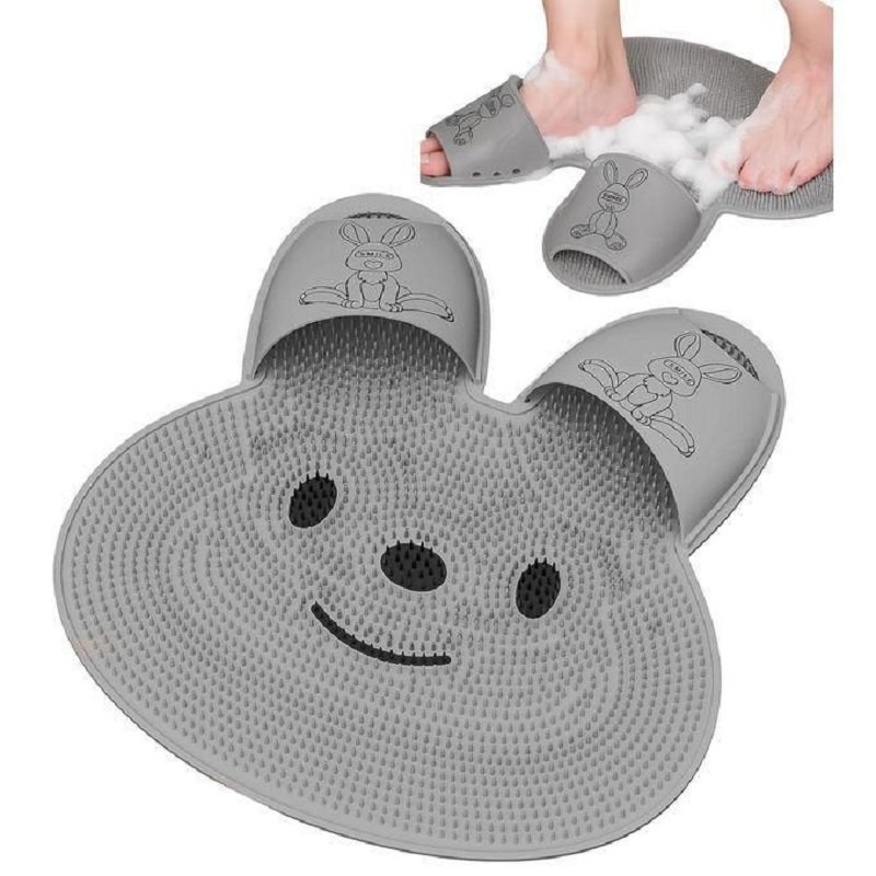 Tapis de lavage et massage des pieds pour salle de bain - Gris