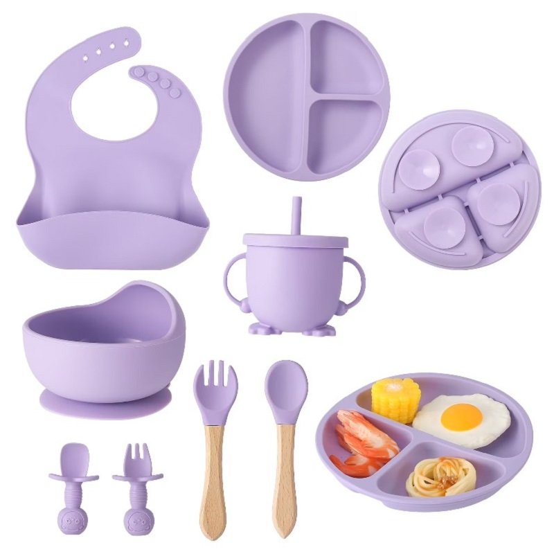 Ensemble Repas Bébé 9 pièces en Silicone - Violet foncé
