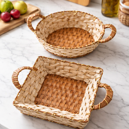 Pack de 2 Corbeilles à Pain et Fruits  ronde et Carrée 