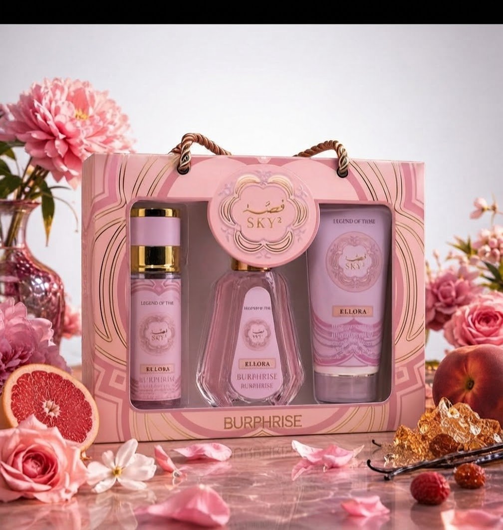 Coffret cadeau parfum pour femme Lattafa BURPHISE ELLORA (3 pièces) – Eau de parfum 50 ml + Spray 88 ml + Lotion 88 g – Parfum féminin luxueux