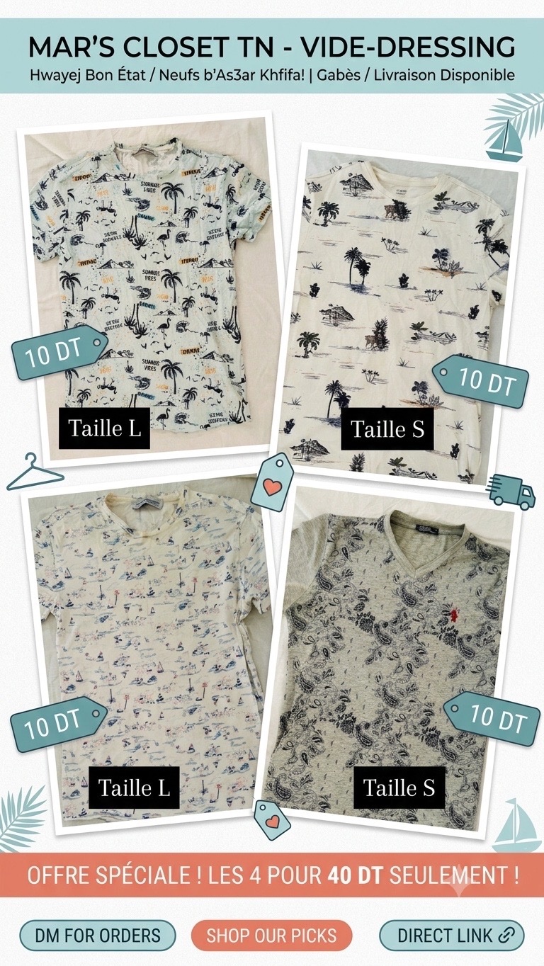 Pack T-shirts Homme Été - Motifs & Imprimés Tendances (Tailles S & L)