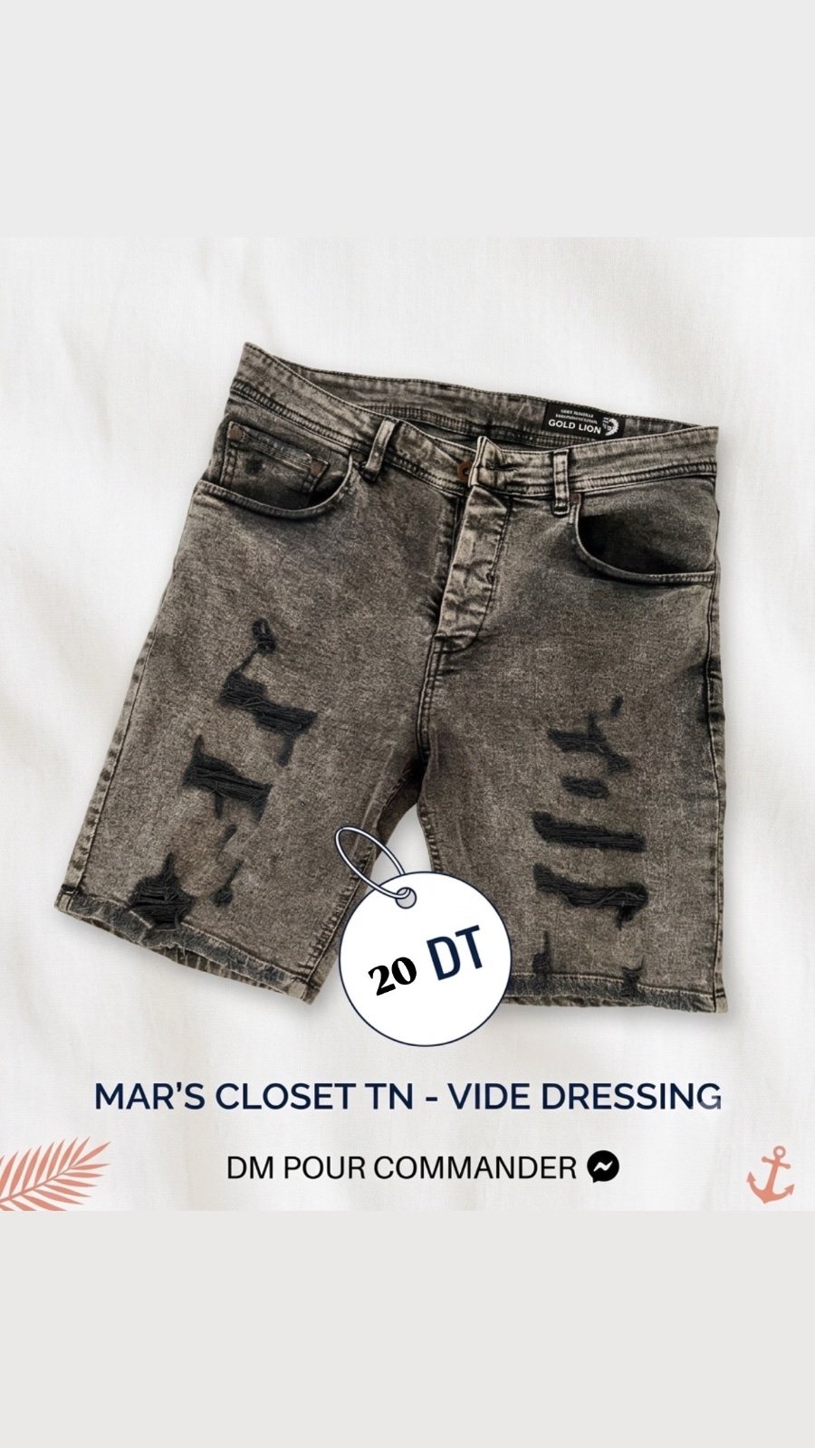 Short Jean Gris Déchiré Homme - Gold Lion (Tendance)