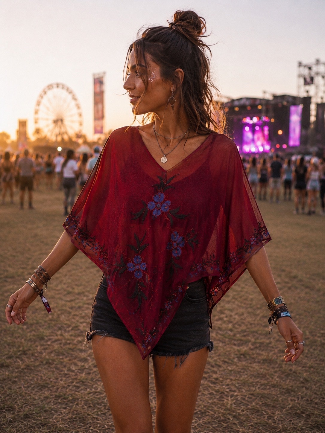 Poncho léger et transparent de style bohème