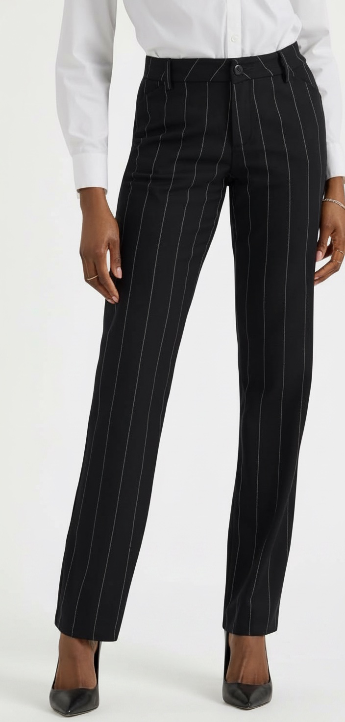 Pantalon noir avec rayures fines blanches 