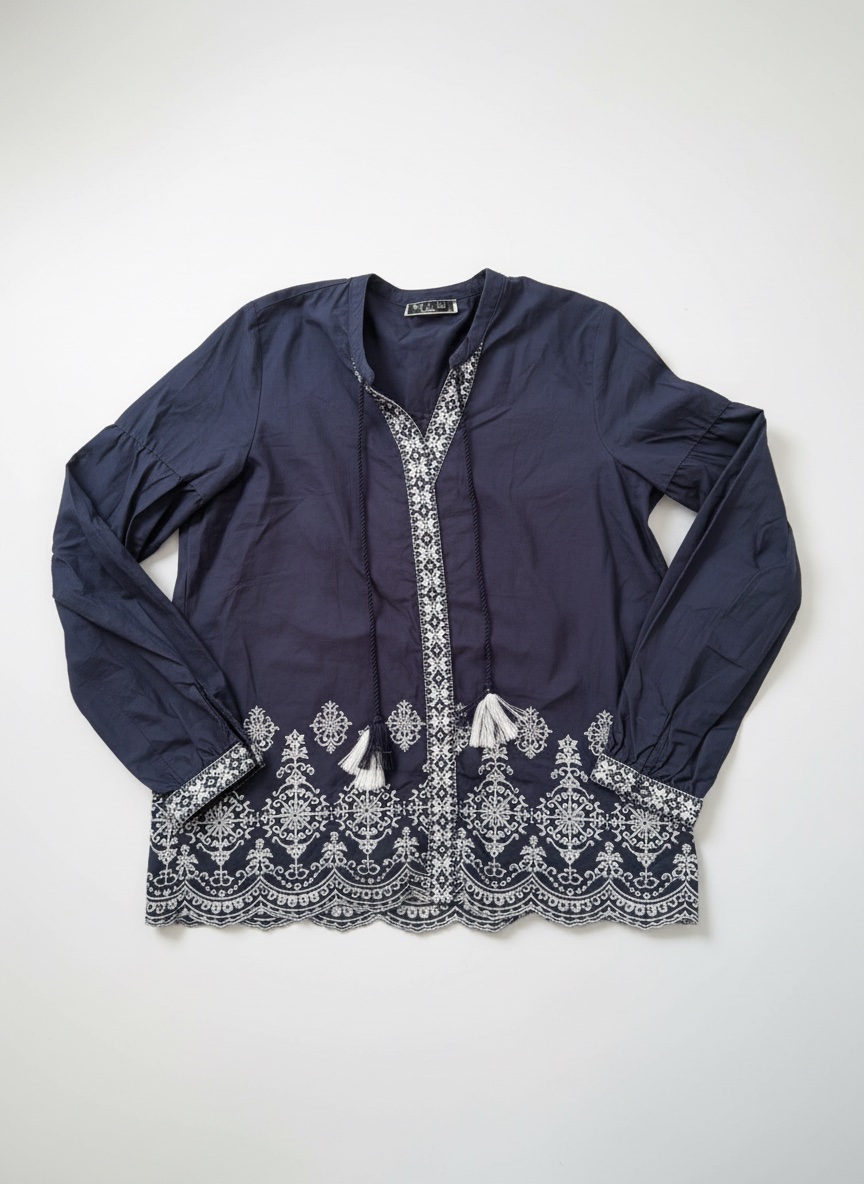 Chemise brodée taille S bleue 