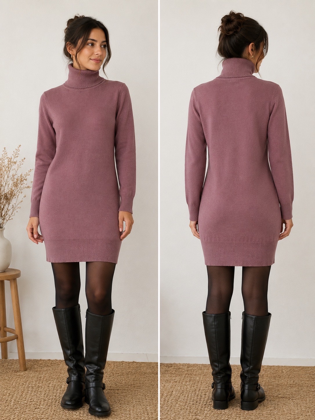 Robe pull col roulé vieux rose La Redoute Création – Taille S/M