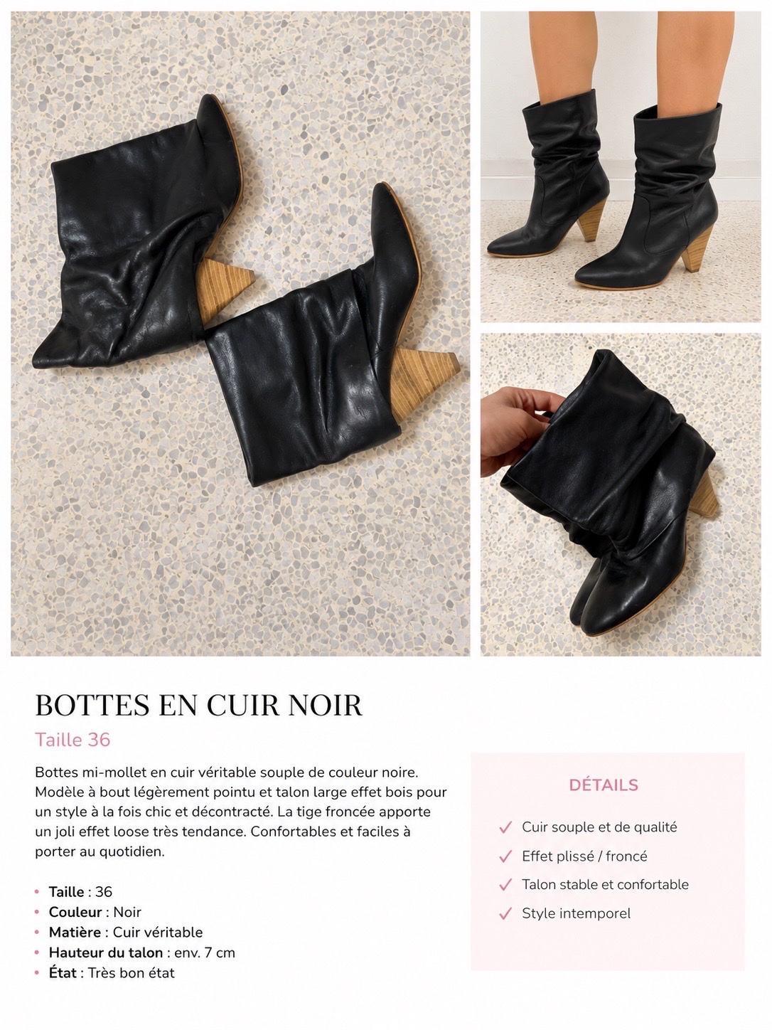 🖤 Bottes Zara en cuir noir – Taille 36 🖤