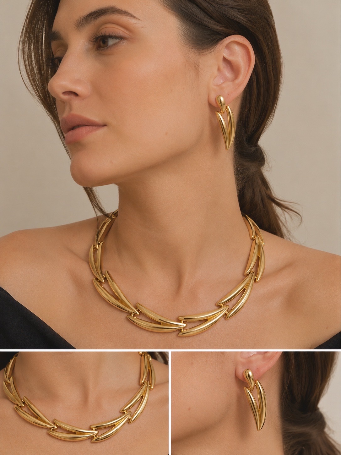 ✨ Parure vintage composée d’un collier et de boucles d’oreilles assorties.