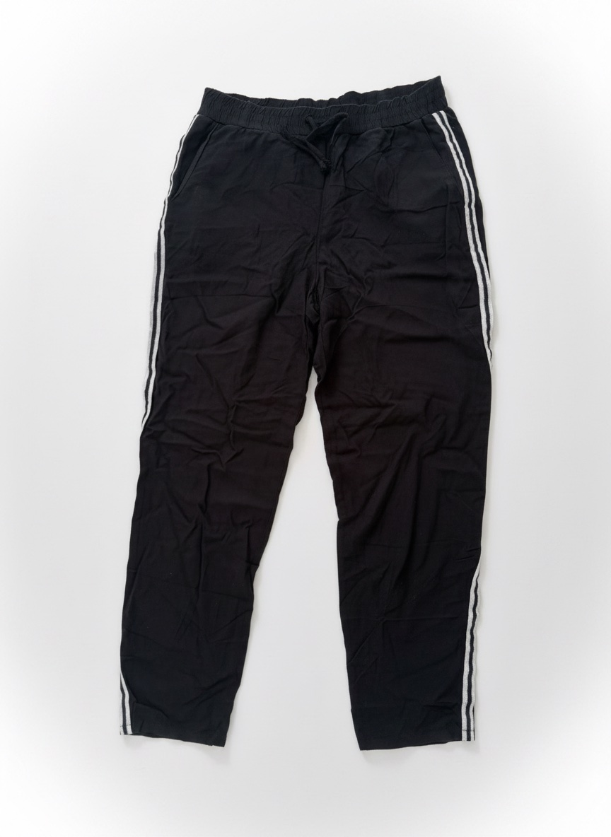 Pantalon en tissu noir avec bandes blanches 