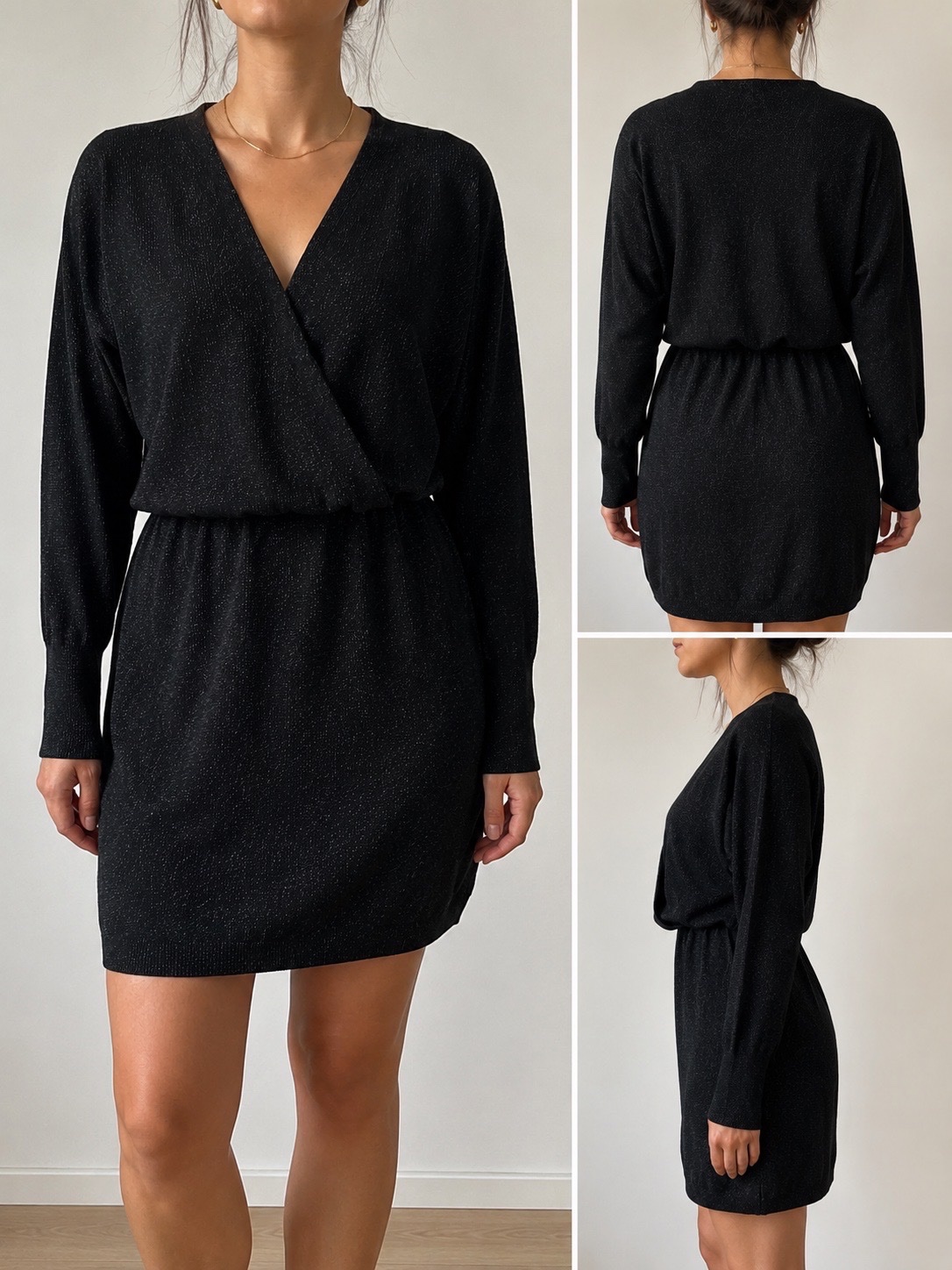 Robe noire pailletée cache-cœur Camaïeu – Taille 36/38 ✨