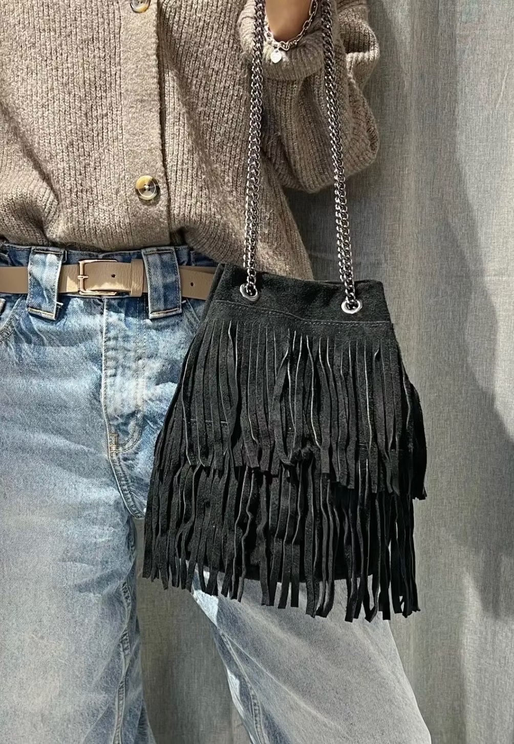 Sac a franges 100% cuir italien