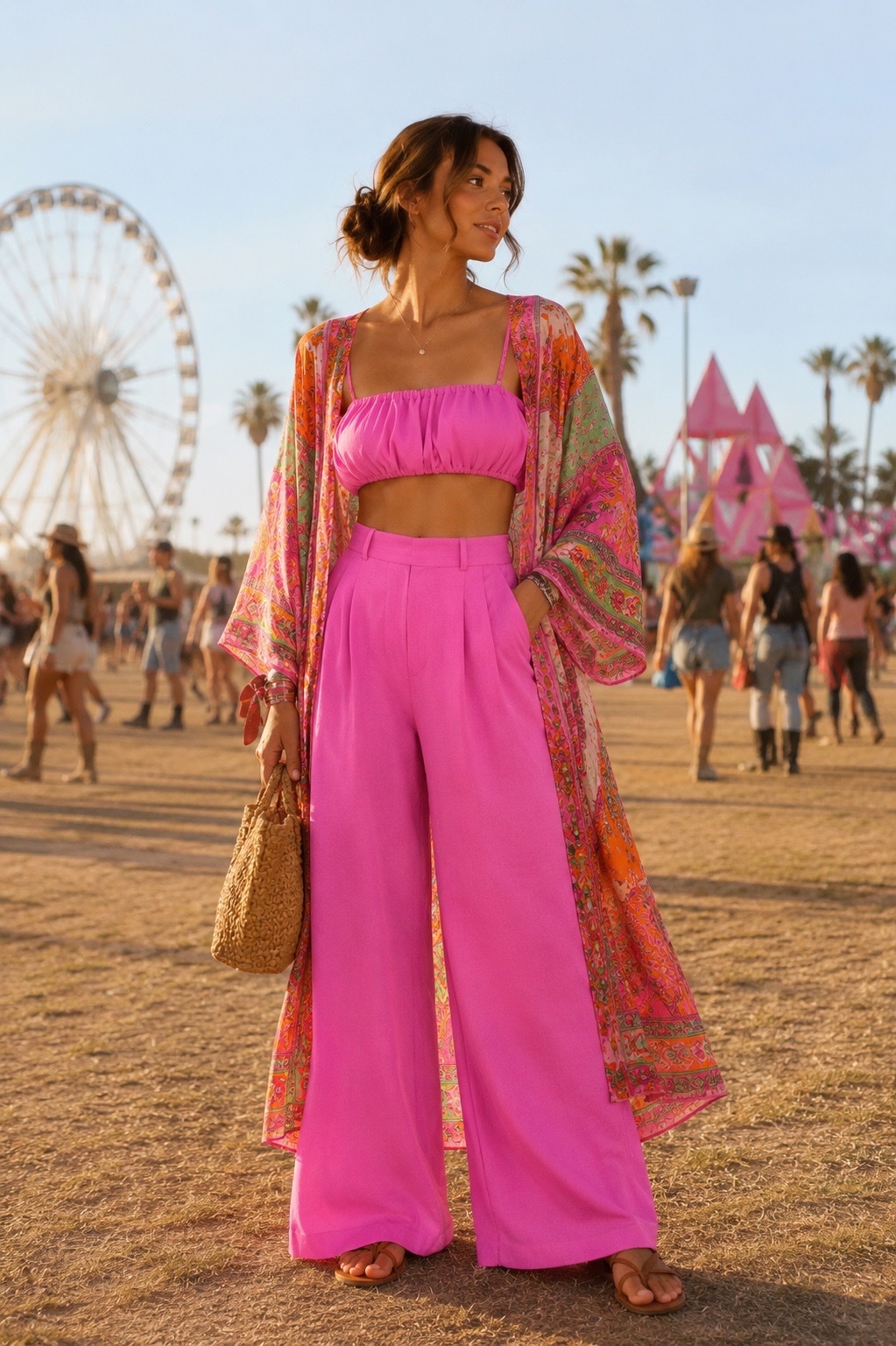     Ensemble rose pantalon large & crop top – Taille S/M