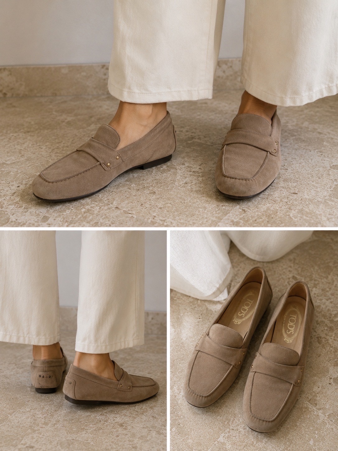 Mocassins Tod’s authentiques taille 37 en daim taupe/beige