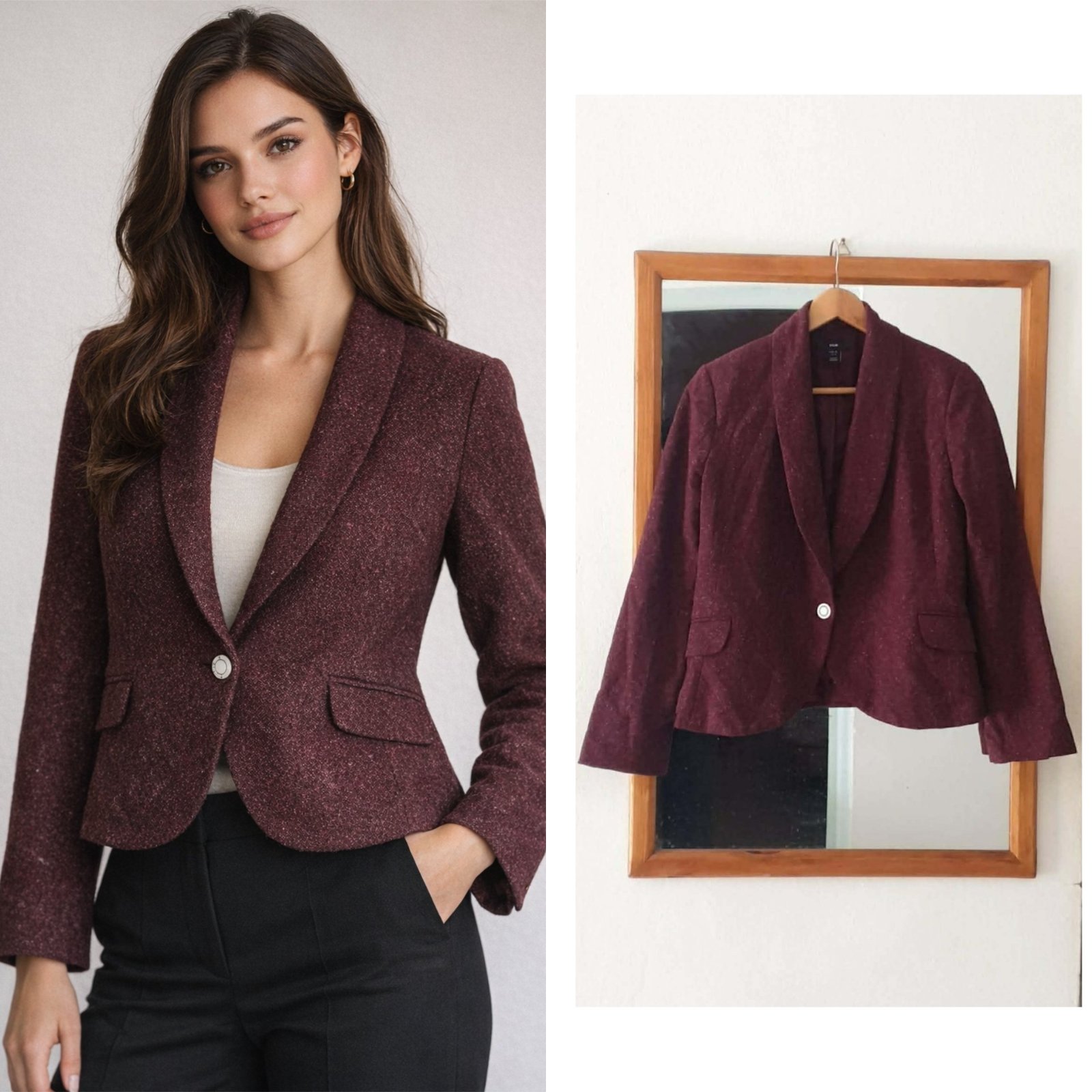 Veste genre blazer  courte H&M taille 38, couleur entre   aubergine et rouge