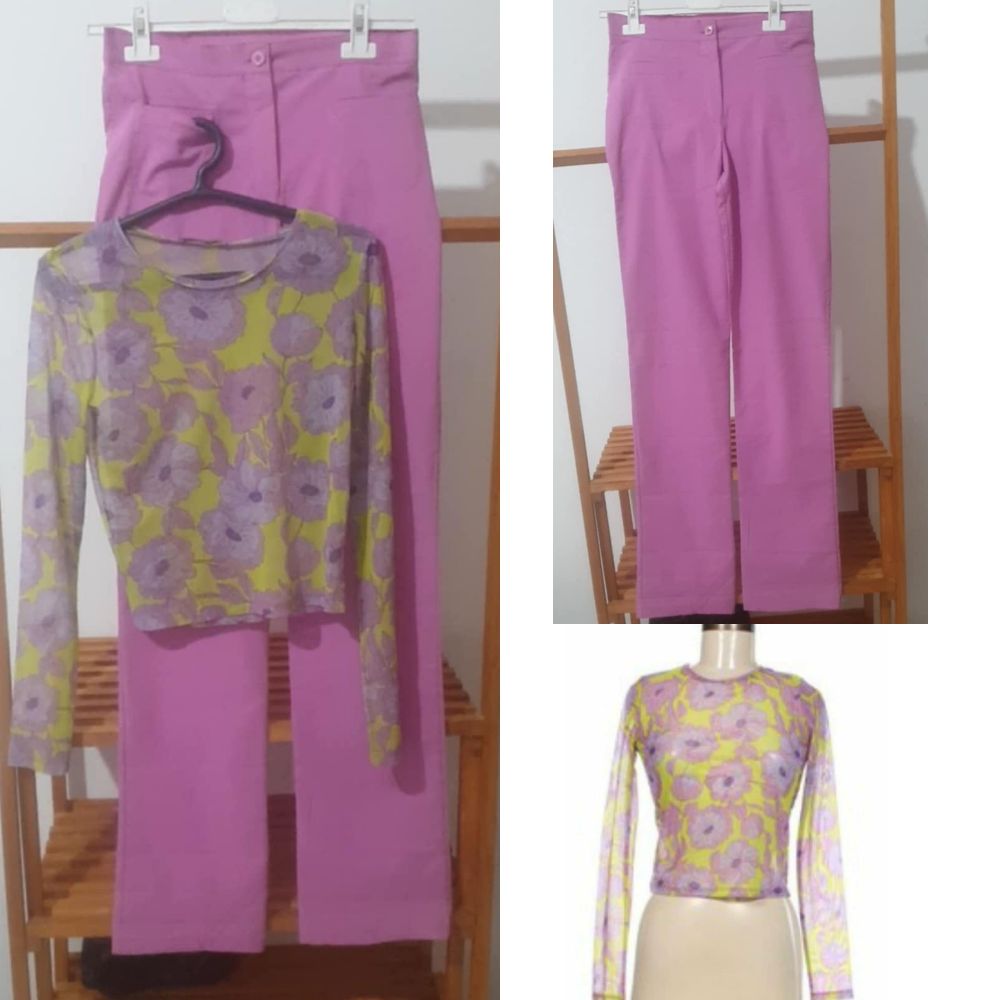 Lot= haut zara transparent taille 36+pantalon rose tissu 5fif sayafi sans ticket de taille mais ylabes taille 36 w twil blgde 