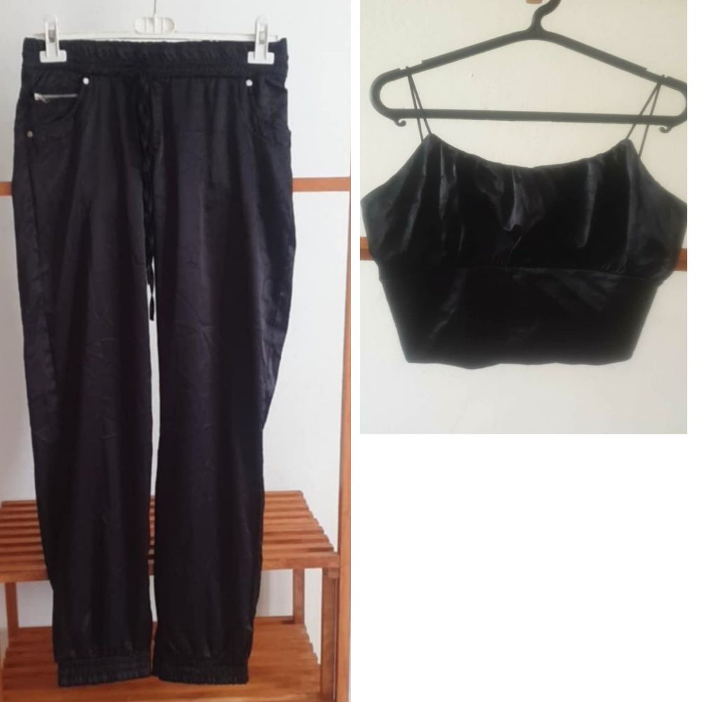Lot pantalon bel astik melouta+crop top les deux effet satinée w ylabso taille 38