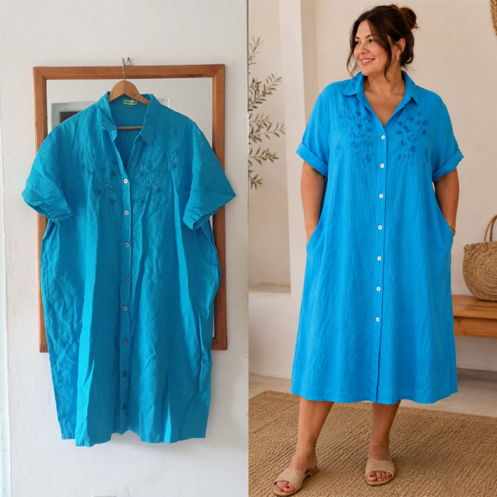 Robe bleu en lin taille 52