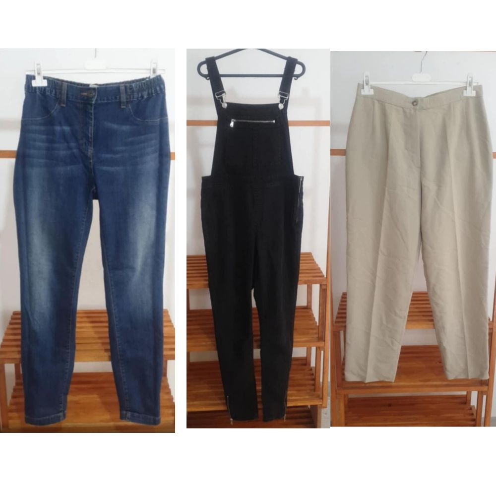 Lot taille 40 : salopette h&m noir/gris × pantalon beige droit + pantalon jean genre calson 