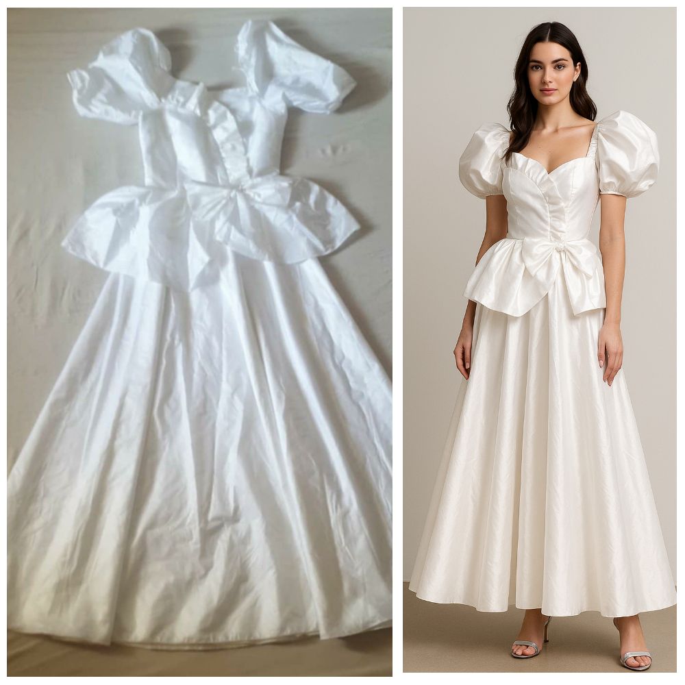 Robe blanc vintage manches bouffantes fiha papillon fel wset 