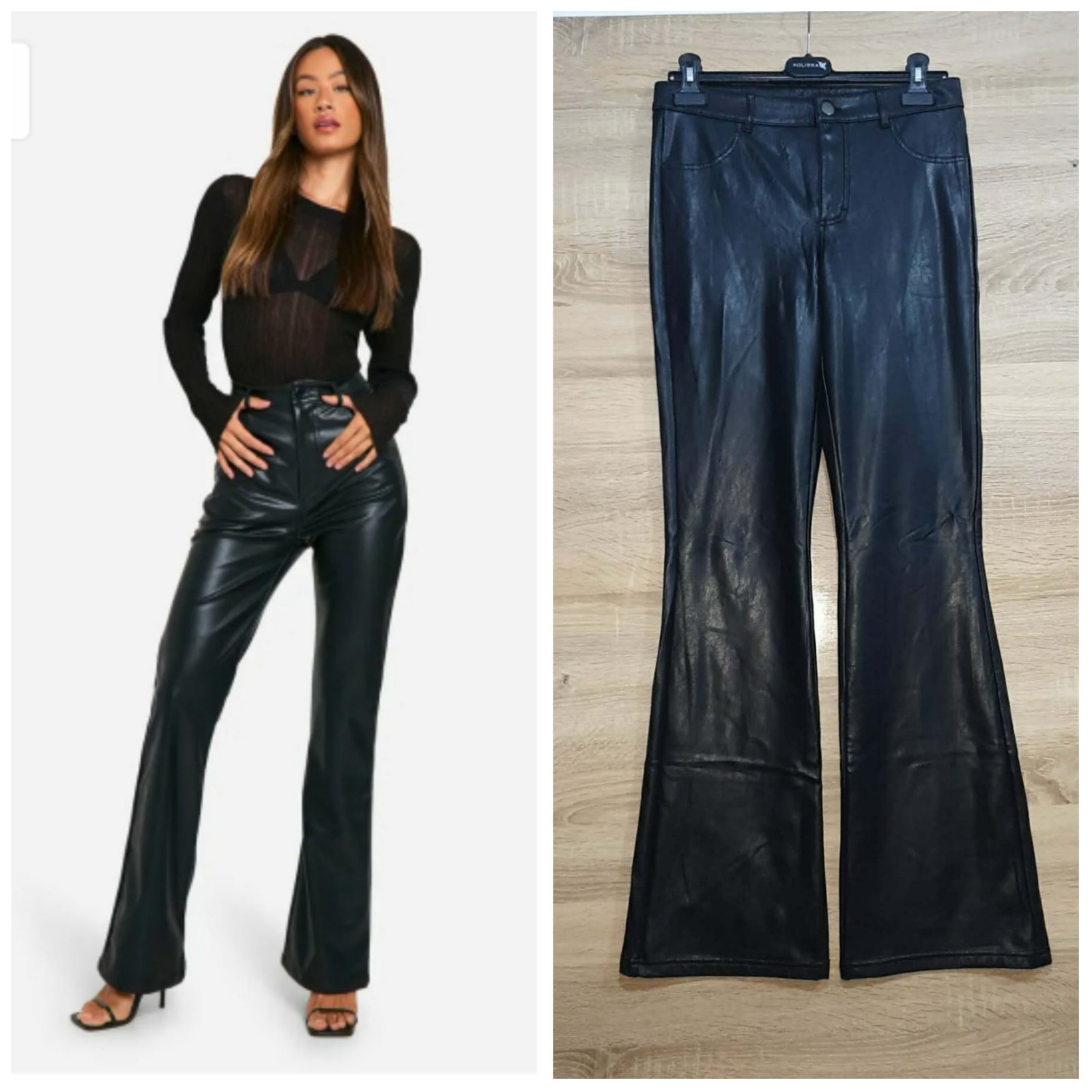 Pantalon similicuir noir patte d'éléphant sans ticket de taille mais ylabes taille 38