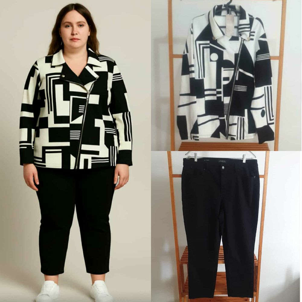 Outfits taille 44 pantalon slim noir+ blouse jamais porté 