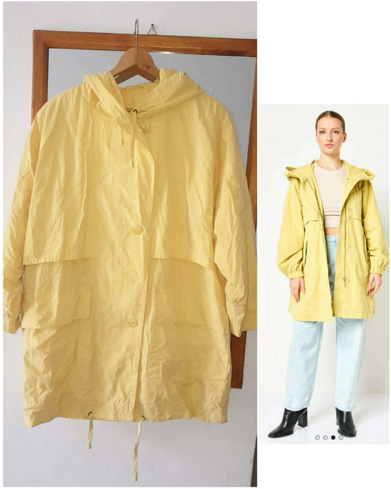Manteau jaune sans ticket de taille mais ylabes 48-50 tissu kima tissu l trench