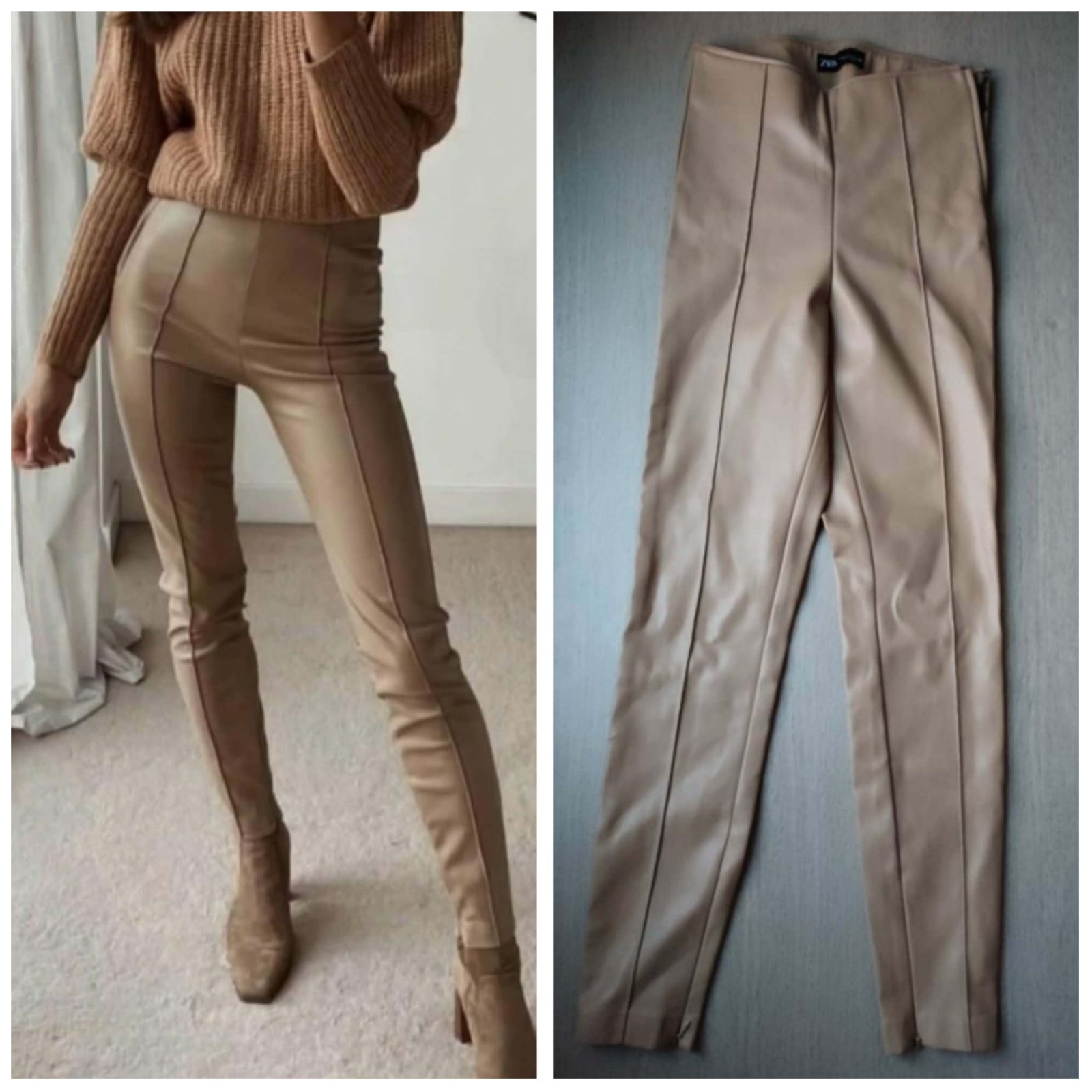 Zara similicuir taille 34, beige/camel 