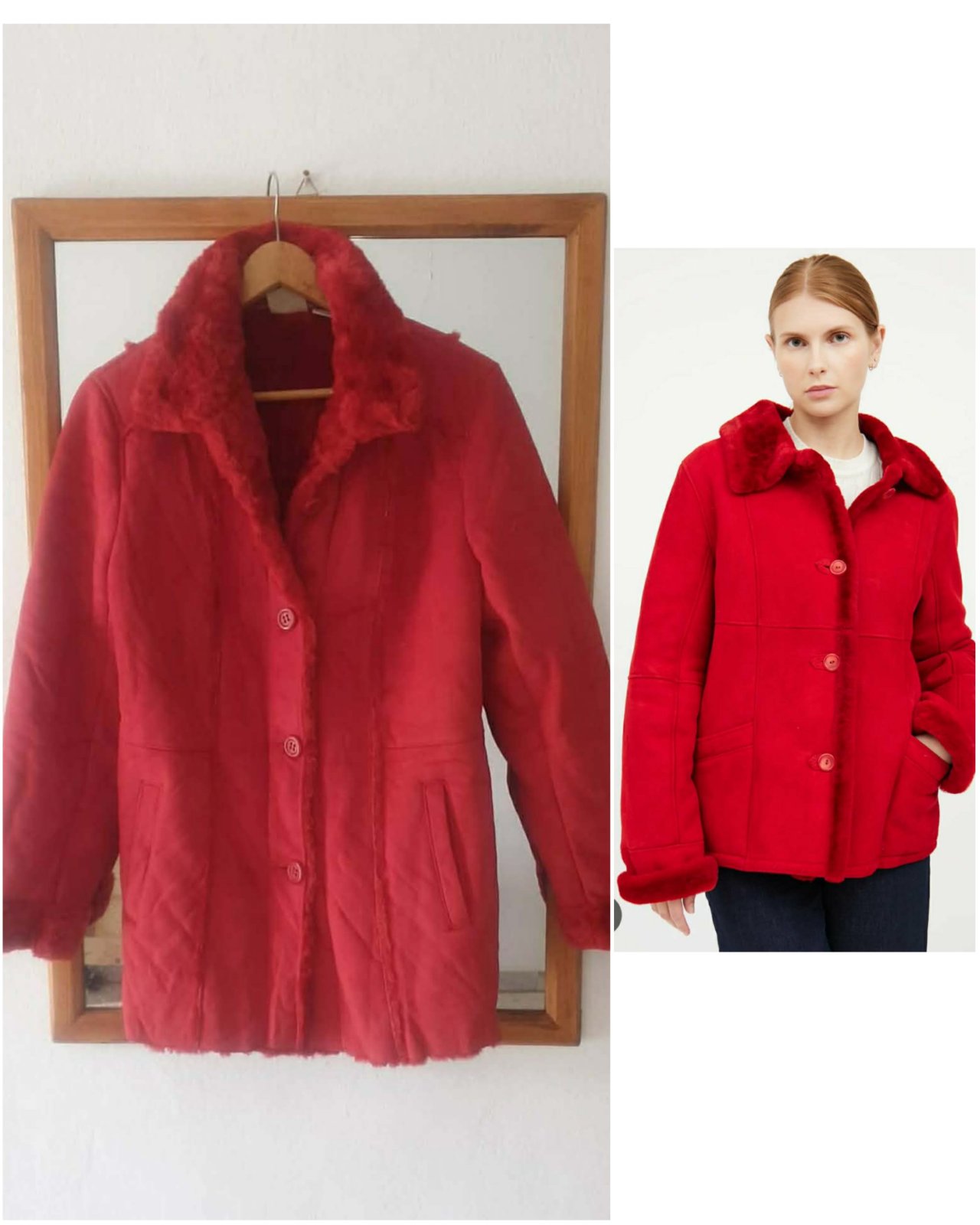 Manteau rouge daim taille S