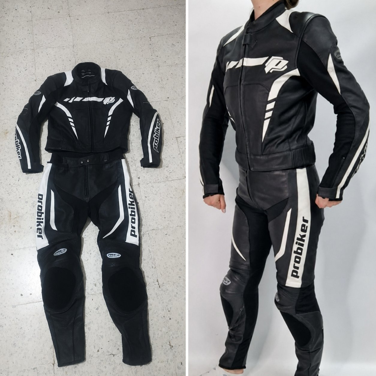 Je vends une combinaison moto en cuir deux pièces Probiker PRX 11, taille 50 tlabes (taille M)