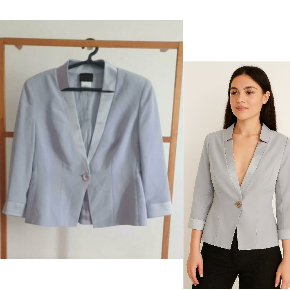 Blazer bleu clair 3a effet gris courte manche 3/4 taille 12Uk = taille 40eur 