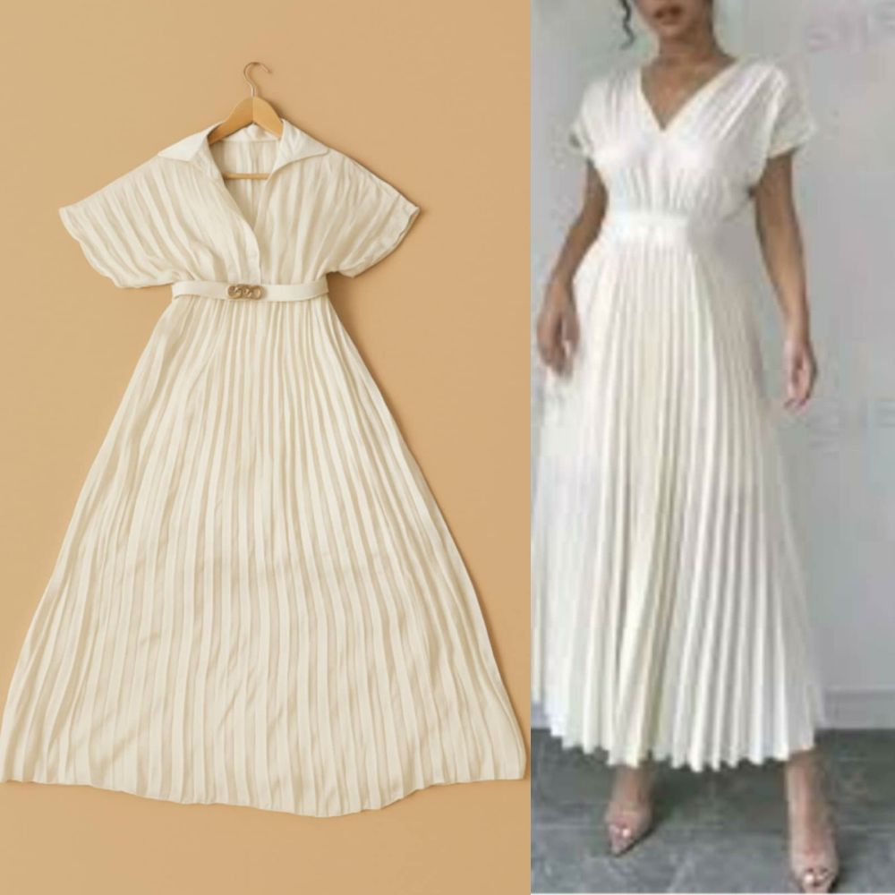 Robe soirée plissée beige clair soirée importé twila w effet satinée  taille L