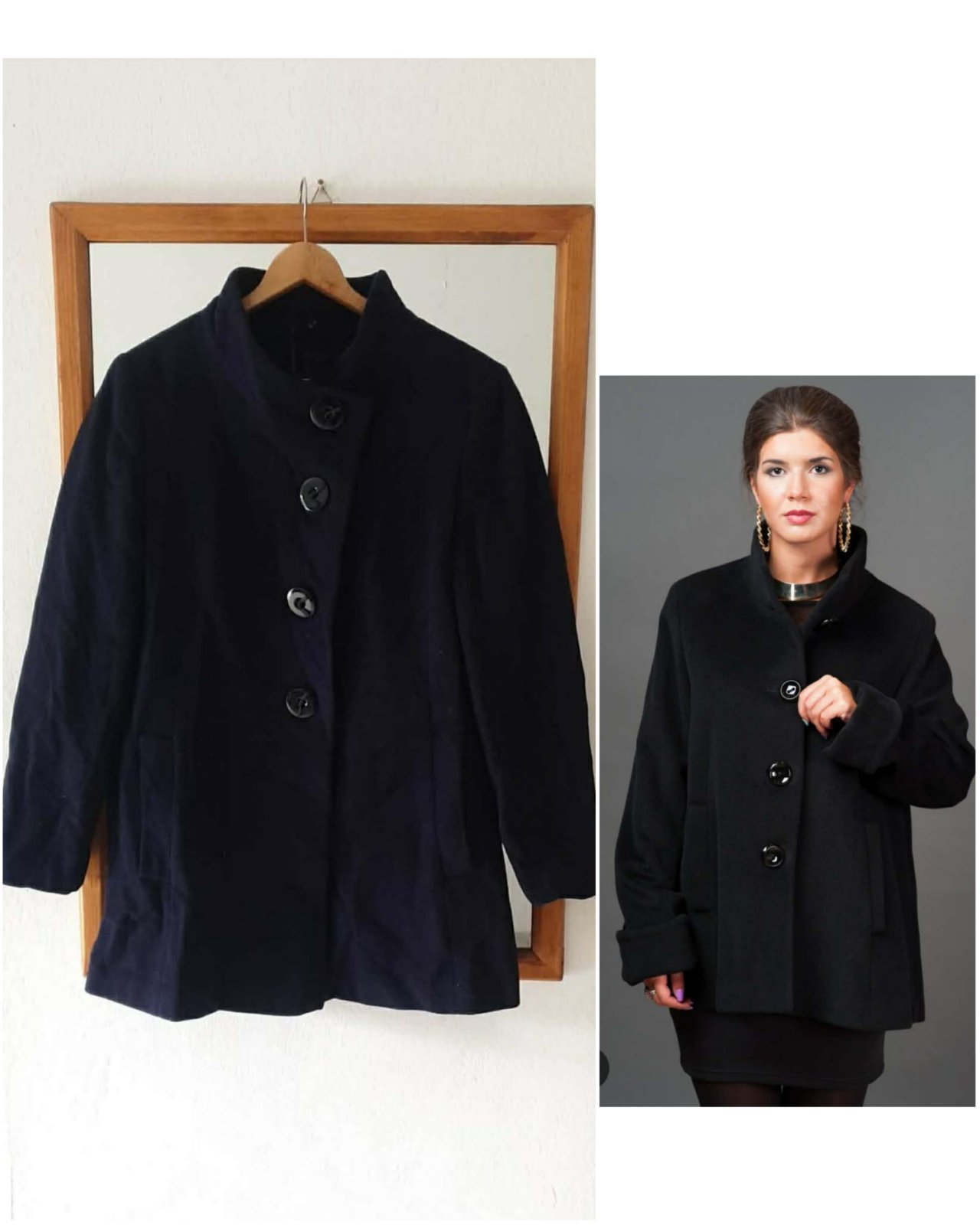 Manteau bleu marine taille 40= 75%wool-lana, 20 polyamide   