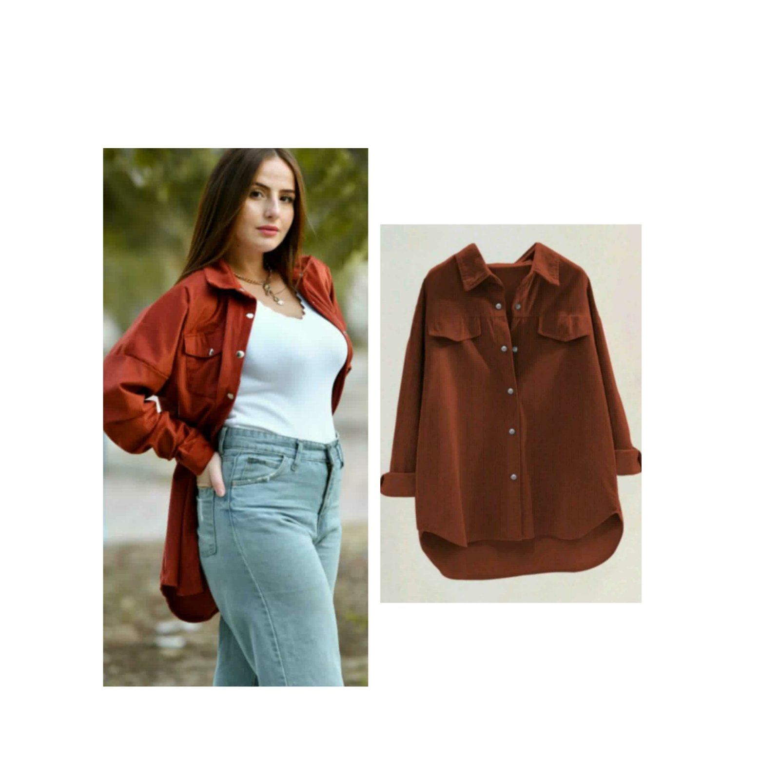 Surchemise  tissu : velour cotele top qualité  w mtin,couleur :rouille exact kima photo 3    w taille 4 =48_50