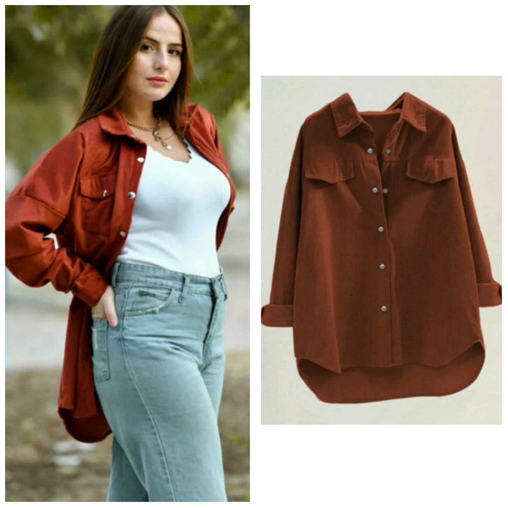 Surchemise  tissu : velour cotele top qualité  w mtin,couleur :rouille exact kima photo 3    w taille 4 =48_50