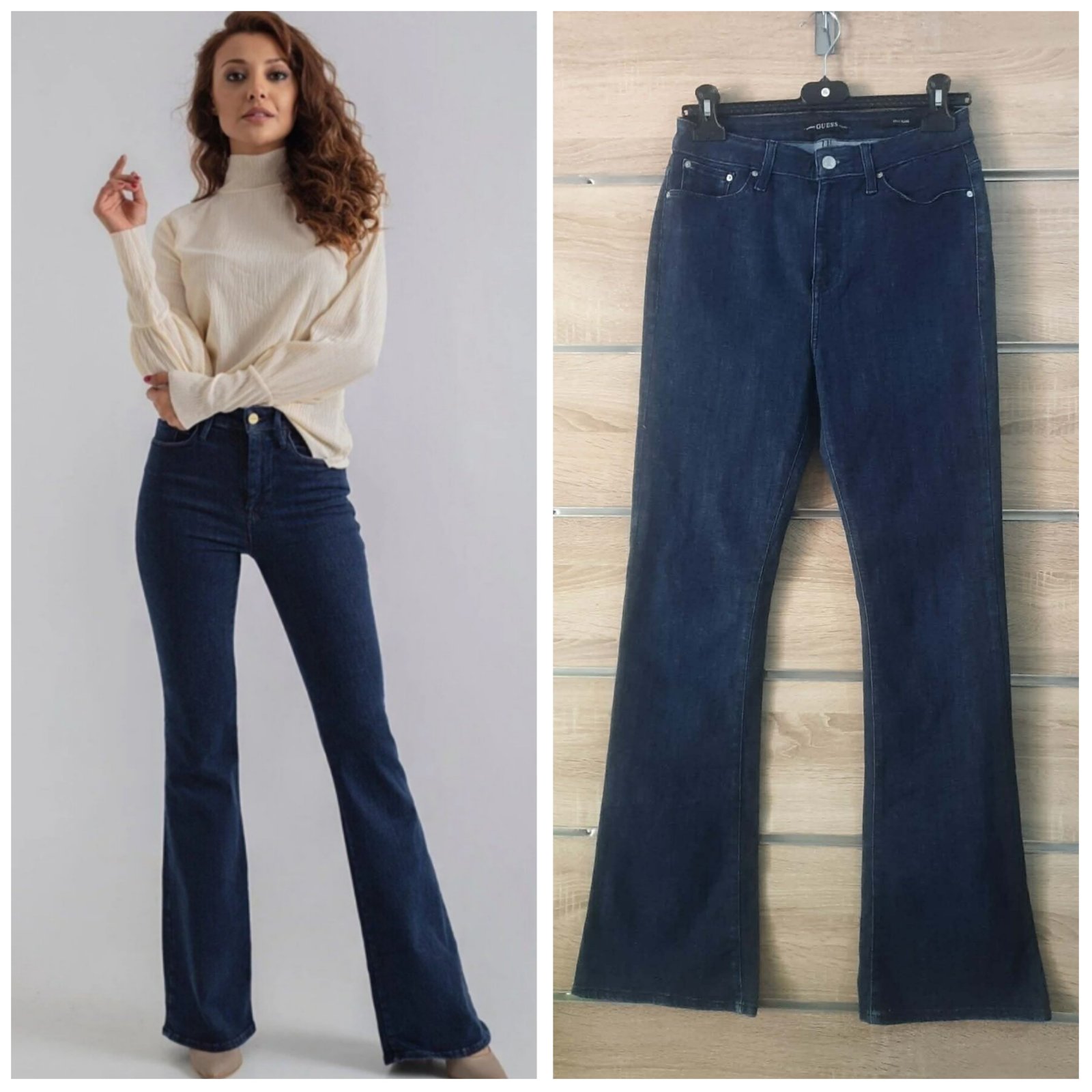 Pantalon guess jeans  évasée taille haute bleu foncé taille 38