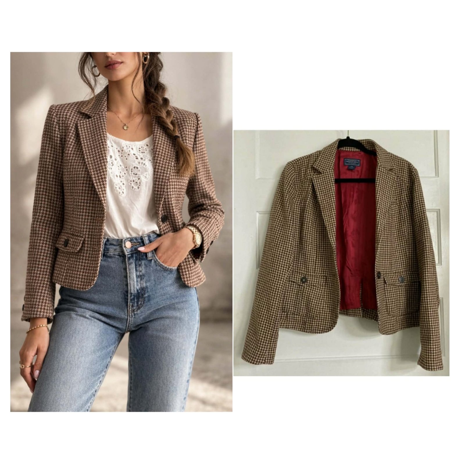 Veste genre blazer taille xl marron crème w tissu mta3 wa9et tawa