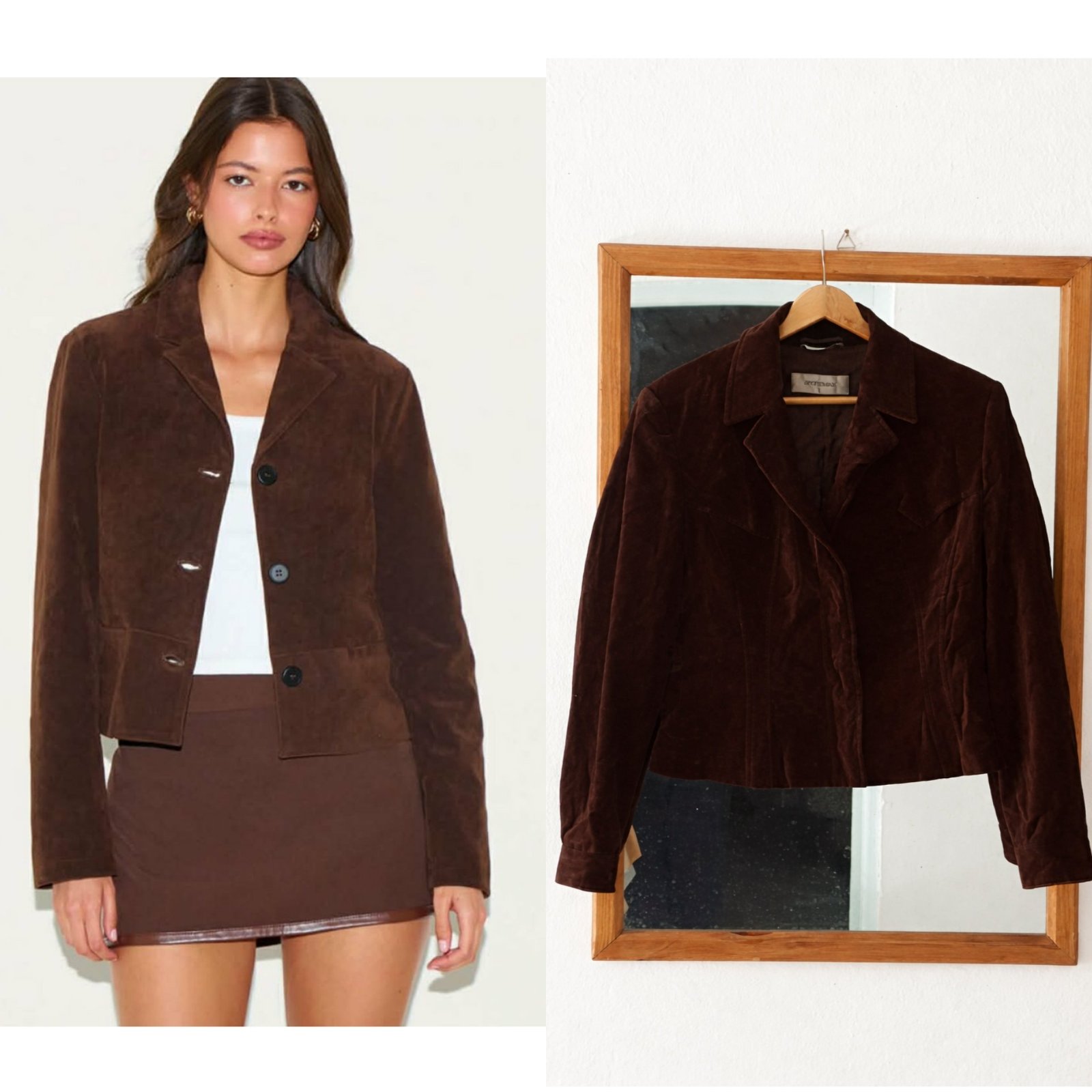 Blazer court velour marron chocolat tlabes taille 40