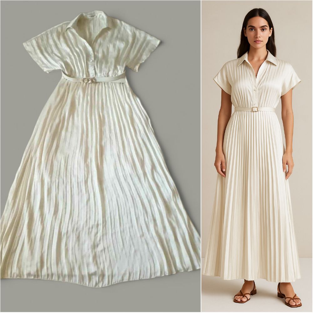 Robe plissée soirée beige clair taille L