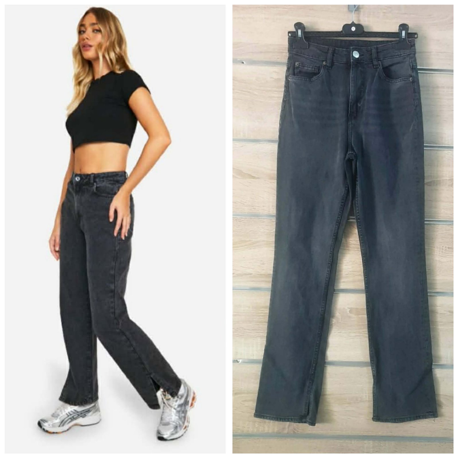 Pantalon straight jeans H&M taille haute gris charbon..maktoub taille 38 mais réellement ylabes taille 36