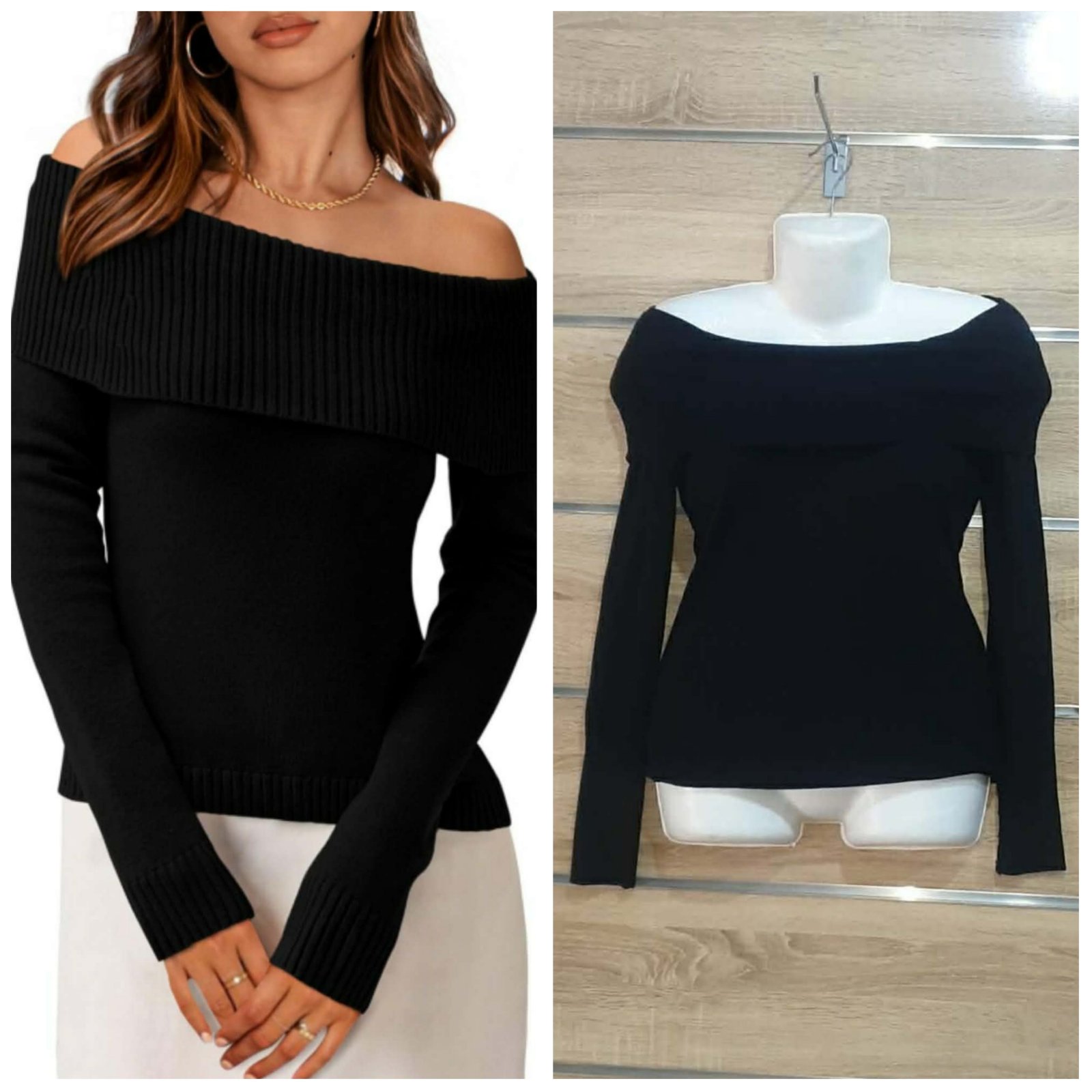 Pull off shoulder noir taille S