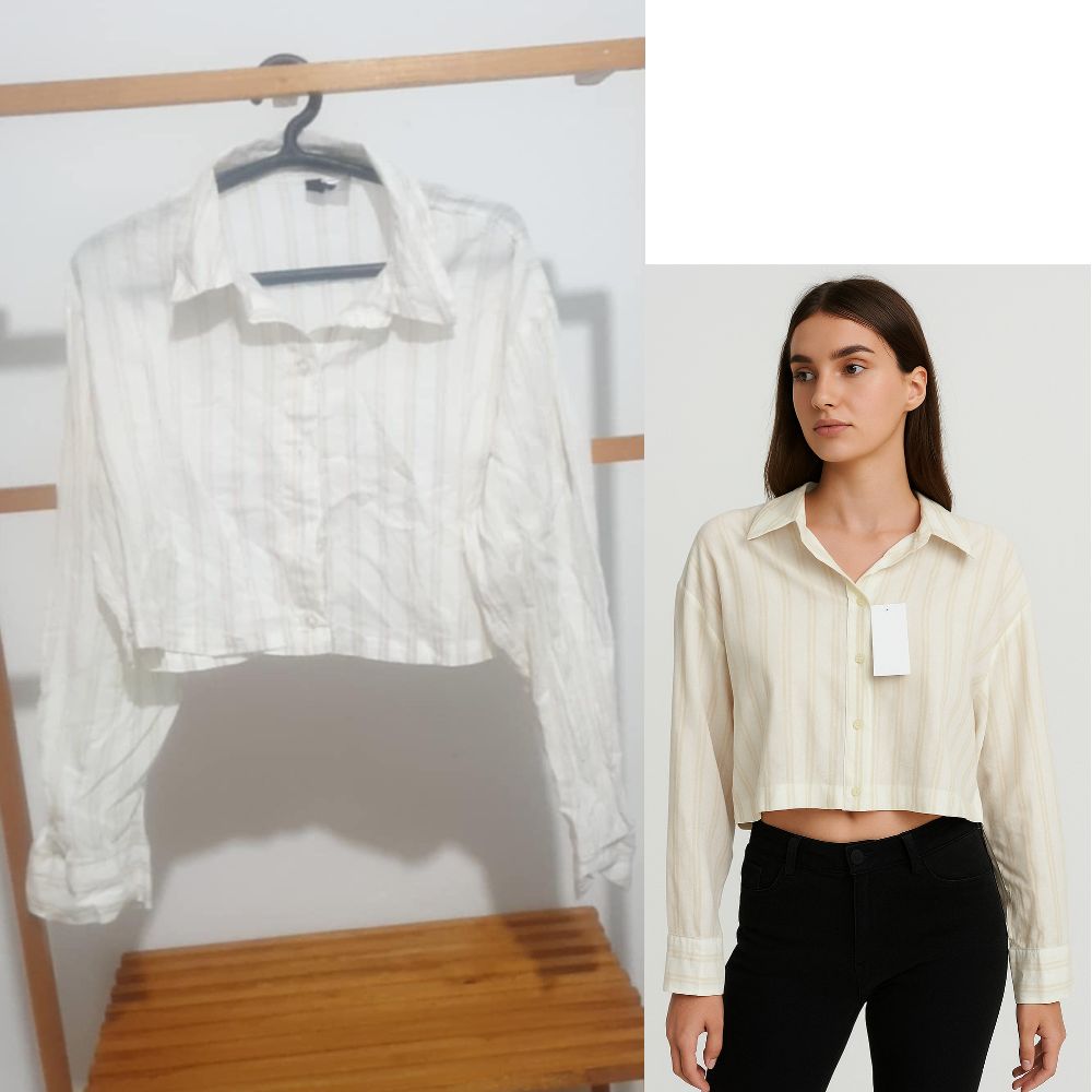 Chemise crop top h&m taille 34 rayé beige/blanc 