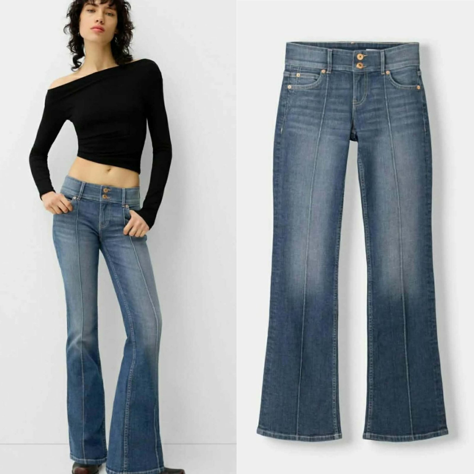 Pantalon bershka bootcut jamais porté taille 40 couleur bleu-gris taille yeji kima el mannequin 