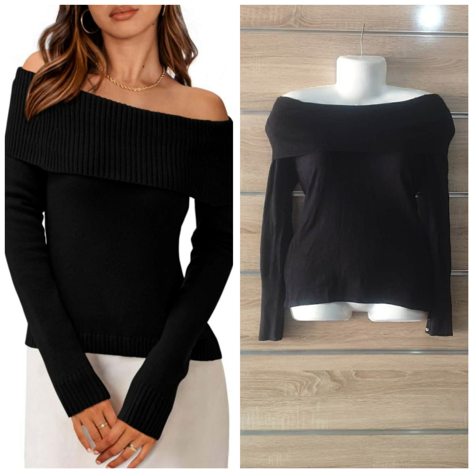 Pull off shoulder noir taille S